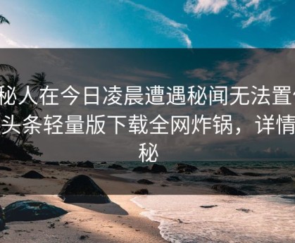 神秘人在今日凌晨遭遇秘闻无法置信，汤头条轻量版下载全网炸锅，详情揭秘