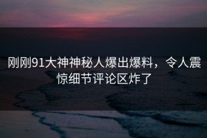 刚刚91大神神秘人爆出爆料，令人震惊细节评论区炸了