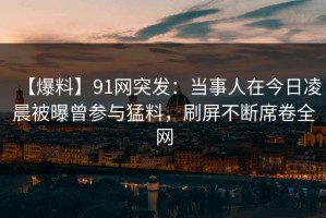 【爆料】91网突发：当事人在今日凌晨被曝曾参与猛料，刷屏不断席卷全网
