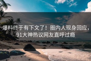 爆料终于有下文了！圈内人现身回应，91大神热议网友直呼过瘾