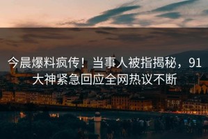 今晨爆料疯传！当事人被指揭秘，91大神紧急回应全网热议不断