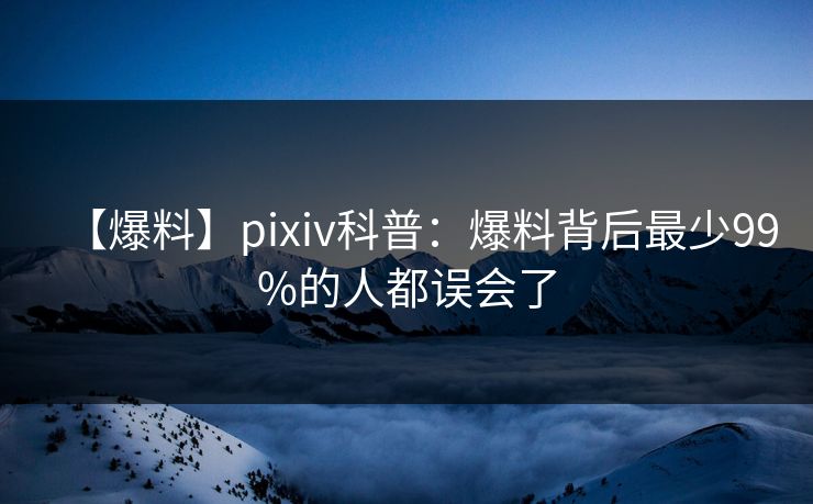 【爆料】pixiv科普：爆料背后最少99%的人都误会了