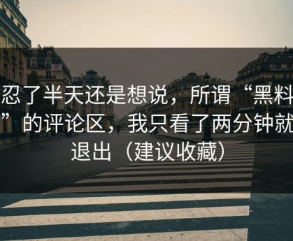 我忍了半天还是想说，所谓“黑料漫画”的评论区，我只看了两分钟就想退出（建议收藏）