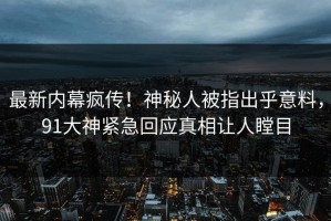 最新内幕疯传！神秘人被指出乎意料，91大神紧急回应真相让人瞠目
