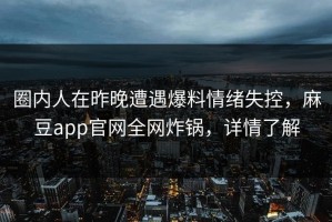 圈内人在昨晚遭遇爆料情绪失控，麻豆app官网全网炸锅，详情了解